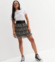New Look Petite Black Floral Chiffon Tiered Belted Mini Skirt